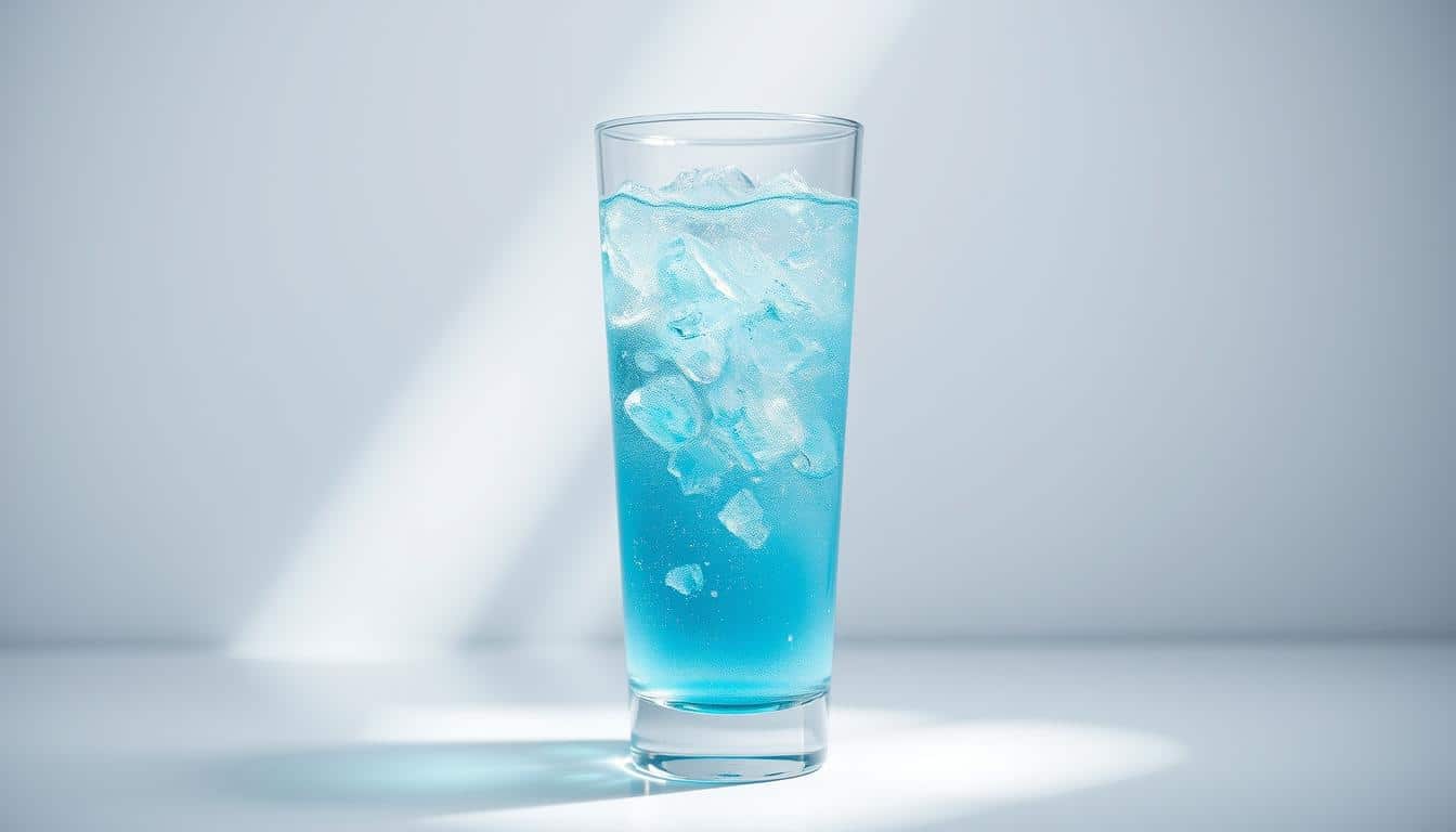 A clear glass filled with a vibrant, electrolyte-rich sports drink, capturing the essence of hydration and balance. The liquid shimmers with a crisp, refreshing appearance, surrounded by a clean, minimalist background that allows the drink to take center stage. The lighting is soft and diffused, casting gentle shadows that accentuate the intricate details of the glass and the beverage within. The composition is well-balanced, with the drink occupying the foreground and the background subtly complementing the scene. The overall mood is one of simplicity, purity, and a focus on the fundamental role of electrolytes in maintaining proper hydration.
