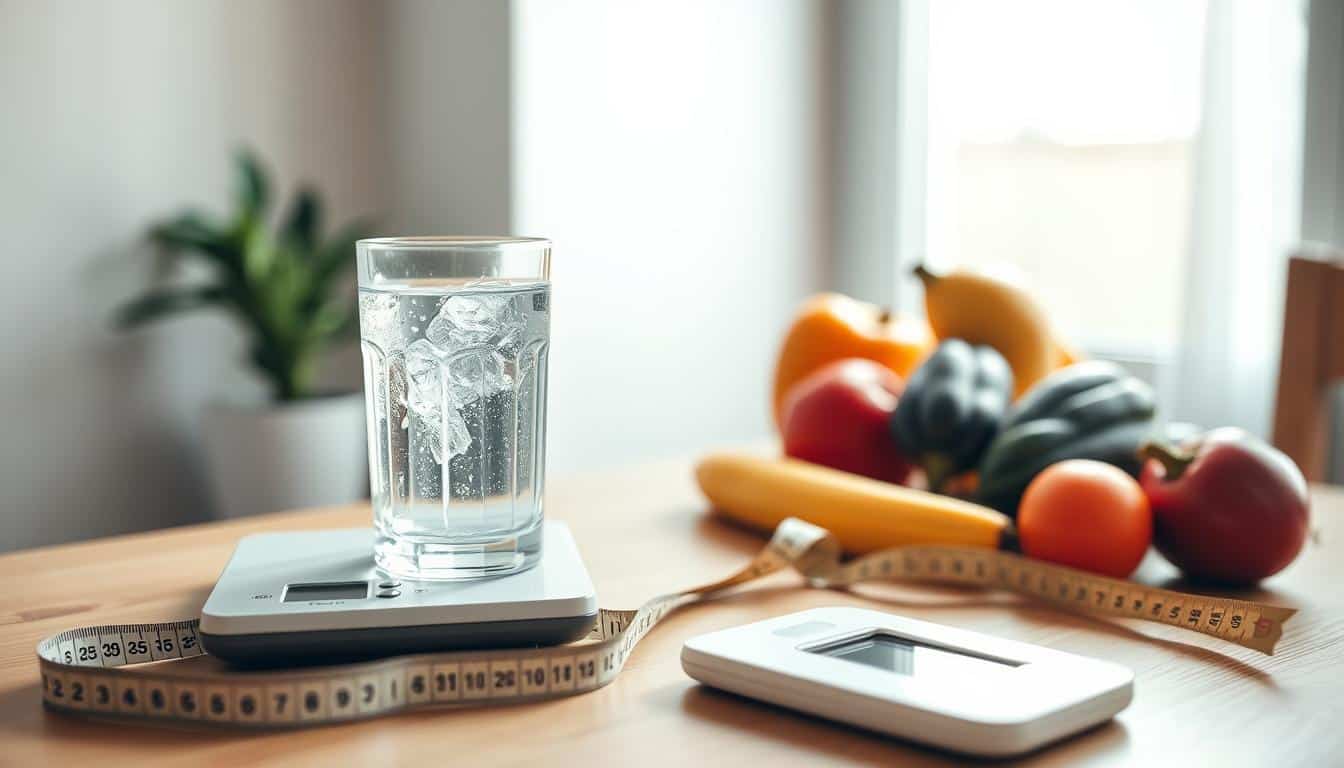 A refreshing glass of clear water rests on a wooden table, accompanied by a selection of colorful fruits and vegetables. Sunlight filters through a nearby window, casting a soft, warm glow across the scene. In the foreground, a measuring tape and a set of digital scales hint at the importance of tracking hydration and macronutrients for an active lifestyle. The overall atmosphere is one of balance, wellness, and a commitment to fueling the body with wholesome, plant-based nourishment. A refreshing glass of clear water rests on a wooden table, accompanied by a selection of colorful fruits and vegetables. Sunlight filters through a nearby window, casting a soft, warm glow across the scene. In the foreground, a measuring tape and a set of digital scales hint at the importance of tracking hydration and macronutrients for an active lifestyle. The overall atmosphere is one of balance, wellness, and a commitment to fueling the body with wholesome, plant-based nourishment.