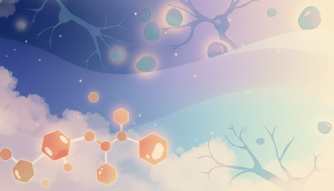 A visually captivating illustration of adenosine as a sleep signal in a serene, biological context. In the foreground, depict a close-up of molecular structures representing adenosine, shimmering softly in warm, inviting colors, surrounded by a gentle haze. In the middle ground, showcase a smooth gradient of deep blue transitioning to soft yellows, symbolizing the transition from sleep to alertness. The background features a dreamy landscape of blurred neurons and glial cells, subtly illuminated to create an ethereal atmosphere. Use soft, diffused lighting that enhances the warmth and natural feel of the scene, evoking a sense of calm and relaxation, with a focus on the physiological effects of adenosine on alertness and energy levels. A visually captivating illustration of adenosine as a sleep signal in a serene, biological context. In the foreground, depict a close-up of molecular structures representing adenosine, shimmering softly in warm, inviting colors, surrounded by a gentle haze. In the middle ground, showcase a smooth gradient of deep blue transitioning to soft yellows, symbolizing the transition from sleep to alertness. The background features a dreamy landscape of blurred neurons and glial cells, subtly illuminated to create an ethereal atmosphere. Use soft, diffused lighting that enhances the warmth and natural feel of the scene, evoking a sense of calm and relaxation, with a focus on the physiological effects of adenosine on alertness and energy levels.
