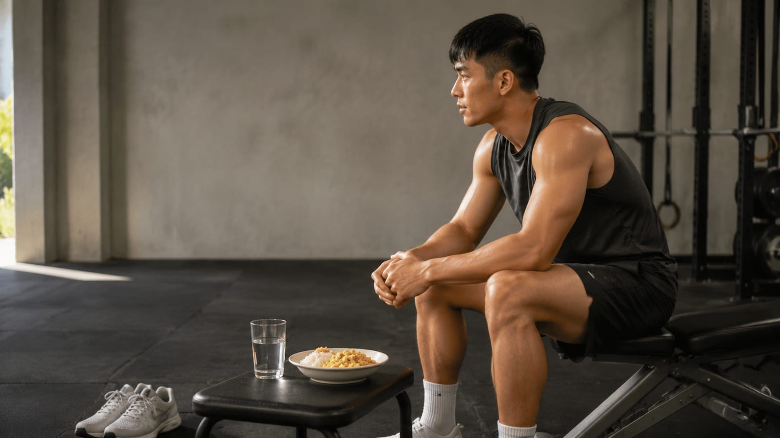 Athlete tracking pre-workout comfort after eating a small meal before training